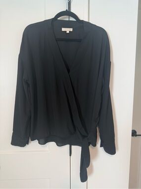 Nordstrom & Layered Black Long-Sleeve Wrap Blouse
